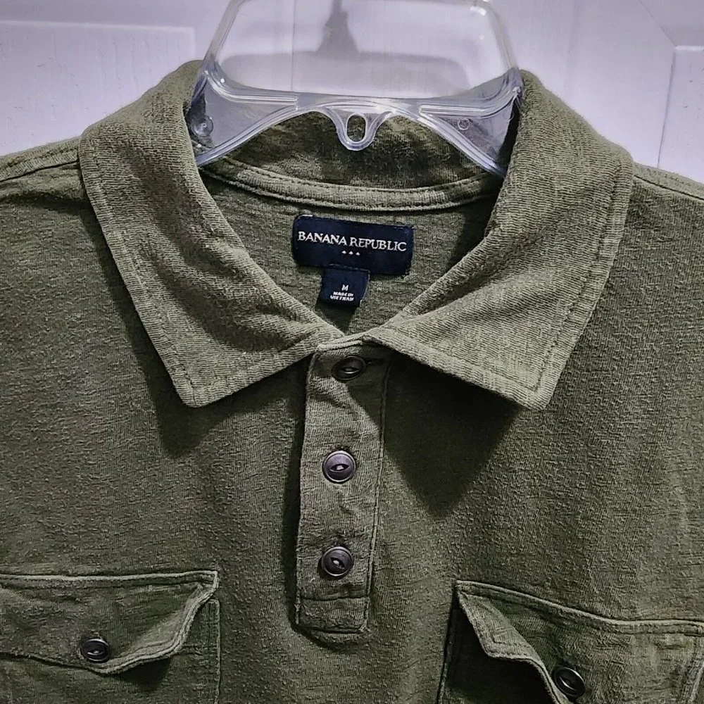 Banana Republic Olive Green‎ Double Pocket Short Sleeve Polo Mens Size M Cotton